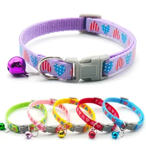 Adjustable cute heart pattern pet cat and small dog collar with ringing bell, 1cm.