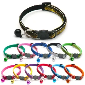 Glitter cat collar with cute cat face buckle and bell, adjustable pet necklace for kittens.
