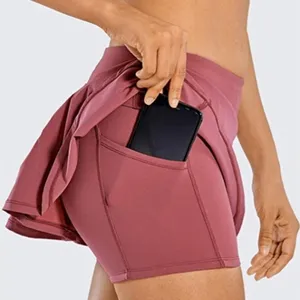 Femme Taille Haute Yoga Sport Short avec Poche Laterale Jupe Plissee Vetement Sport