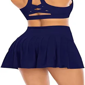 Femme jupe de tennis plissée sport taille haute short de yoga bleu foncé fitness