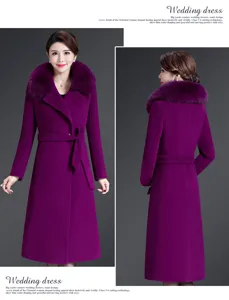 Women mid-length double-faced cashmere coat slim lapel fur collar wool outerwear winter.