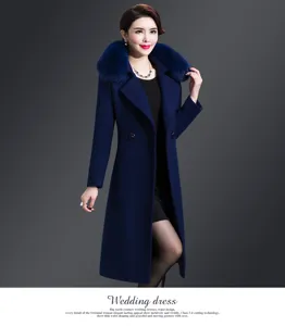 Double-faced cashmere coat mid-length slim fur collar wool blend ladies outerwear