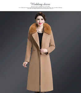 Women's double-sided cashmere wool coat mid-length slim fit lapel fur collar outerwear