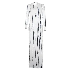 Women long sleeve tie-dye maxi dress slim fit casual autumn long dress elegant streetwear