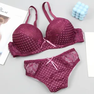 Plus Size Push Up BH und Slip Set sexy Pünktchen Spitze bequeme Damenwäsche Neu