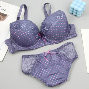 Lila spitze polka dot bh und slip lingerie set, sexy push up unterwäsche für frauen.