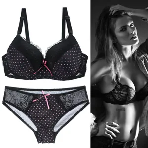 Plus Size Push Up BH und Panty Set Polka Dot Spitze Sexy Lingerie fuer Damen Bequem