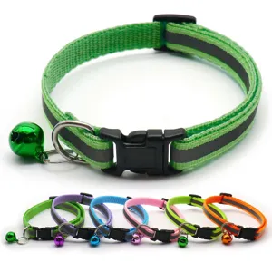 Reflective Pet Collar Adjustable Nylon Dog Cat Neck Strap With Bell Quick Release Buckle For Outdoor Walking