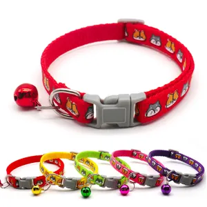 Cute Cartoon Pet Collar Cat Dog Neck Strap Woven Nylon Collar With Bell Anti-lost Pet Supplies Accessories