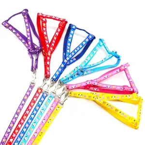 Detailed view of 1.0cm colorful cartoon pet harness and leash set, cute animal prints for small dogs.