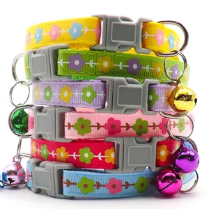 Colorful floral pet collar with bell and quick release buckle for cats and dogs, cute and safe.