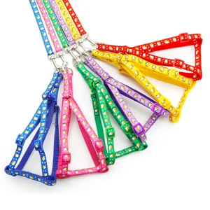 Colorful cartoon puppy harness and leash set for small dogs and cats, adjustable nylon strap.