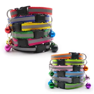 Reflective pet collar detail 1cm adjustable nylon cat dog neck strap with bell and buckle