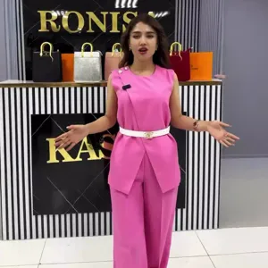 Solid color sleeveless top high waist wide leg pants two piece set women fashion outfit