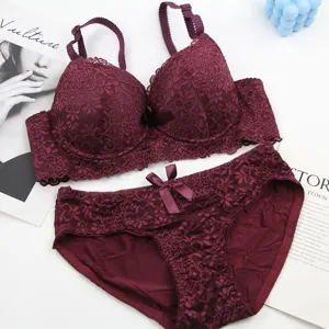 Weinrote spitze unterwäsche set plus size bra und slip sexy französische wäsche damen dessous