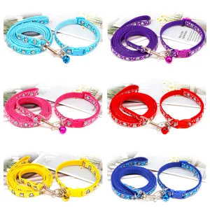 Cartoon Cat Print Polypropylene Pet Leash And Collar Set With Bell Adjustable Outdoor Walking Leash For Dogs And Cats
