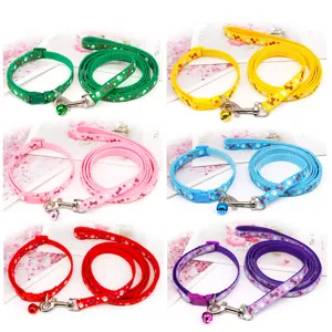 Cute Paw Print Pet Collar And Leash Set Adjustable Small Dog Cat Traction Rope With Bell Pet Supplies