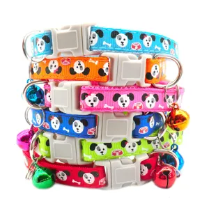 Colorful nylon pet cat dog collars with buckle and bell puppy design 1cm width portable accessory