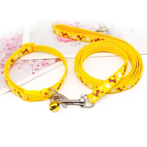 1cm pet collar leash set with cute paw bone print, adjustable for small dogs and cats.