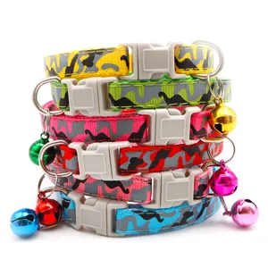 Adjustable Camouflage Pet Collar With Bell Nylon Woven Dog Cat Neck Strap Anti-Loss Daily Pet Walking Accessories