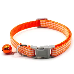 1cm Karo Katzenhalsband verstellbar Haustier Halsring mit Glocke grau Plastikschnalle