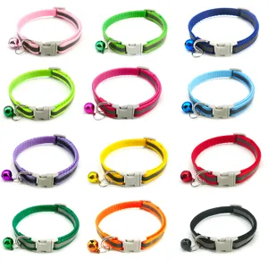 Reflective pet collar with bell, adjustable safety buckle, nylon cat and dog collar 1cm