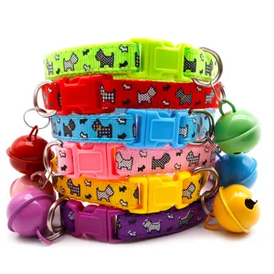 Colorful puppy pattern pet collar with adjustable buckle and bell for small dogs and cats