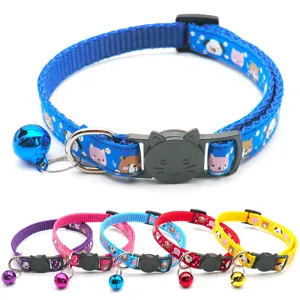 Cute cartoon pet collar with cat buckle and bell for small cats dogs adjustable neck strap
