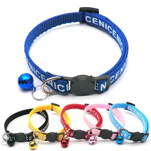 Cute pet collar with bell and cat buckle, adjustable fabric strap, perfect for cats and dogs.