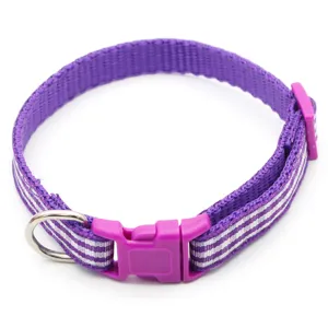 Purple pet collar with white grid pattern, durable nylon neck ring for dogs and cats.