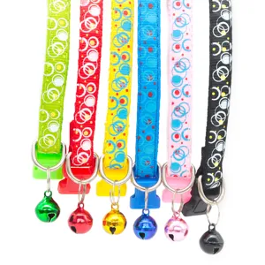 Colorful bubble print pet collar with bell adjustable cat and dog neck strap main view