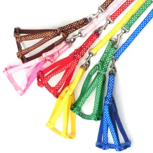 1.0cm harnais et laisse pour chien à pois, ensemble de plomb pour chiot en nylon coloré détails.