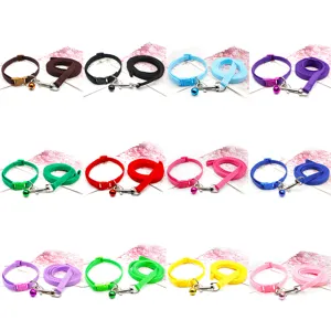 Pet Collar And Leash Set Durable Nylon Webbing Small Dog Cat Walking Lead With Bell Adjustable Outdoor Pet Supplies