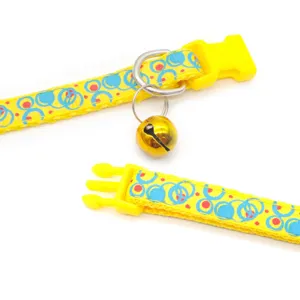Cute pet cat collar with bell adjustable yellow bubble print pet neck strap outdoor safety