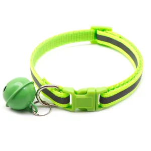 Collier pour animal de compagnie reflechissant vert 1cm avec grande cloche chat et chien