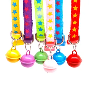 Colorful pet collar with bell and star pattern for small cats and dogs, adjustable safe design.