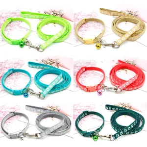 Pet Leash And Collar Set Cute Paw Print Nylon Dog Leash Adjustable Walking Rope For Small Dogs Cats