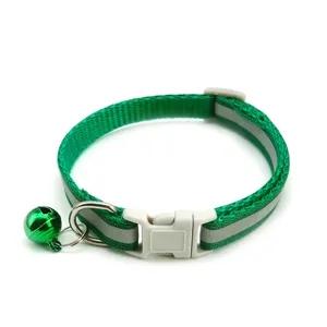 Green reflective pet collar with bell for cats and small dogs adjustable safety buckle 1cm