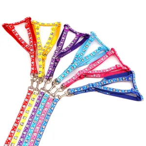 Detailed view of colorful pet harness and leash sets for small dogs and cats, 1cm wide design.