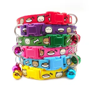 Cartoon Printed Pet Dog Collar With Bell Adjustable Nylon Cat Neckband Cute Puppy Neck Strap Pet Accessories