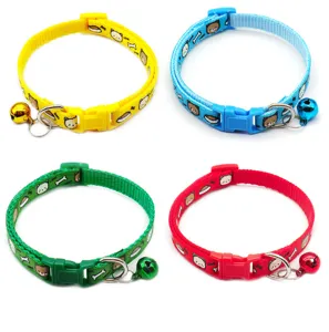 1cm cartoon print pet collar with bell and quick-release buckle, cute dog cat neck strap.