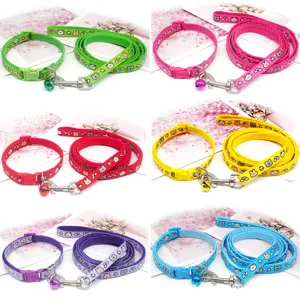 Pet Collar And Leash Set With Bell And Plastic Buckle Cute Cartoon Animal Print Adjustable Pet Supplies For Cats