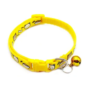 1cm Cute Cartoon Print Pet Collar Nylon Dog Cat Neckband with Bell Safe Buckle Accessory