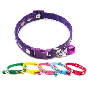 Colorful cartoon printed pet collar with bell, adjustable nylon strap for cats and small dogs.
