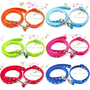 Cartoon Printed Pet Leash And Collar Set Adjustable Cat Dog Walking Lead With Bell Safety Pet Supplies