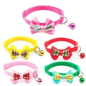 Huisdier ruitjes strik halsband, kat en puppy nekdrager met bel in vele kleuren, verstelbaar.