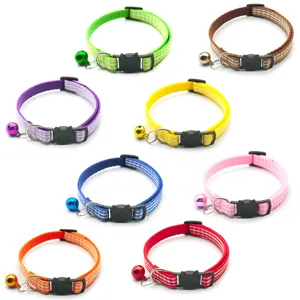 Coloured plaid cat collar with cute cat face buckle and small bell for small pets.