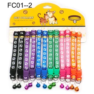 Colorful pet collar printed cat collar fabric necklace with bell for dogs and cats carded pack