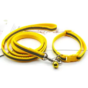Ensemble de laisse et collier pour chien réfléchissants jaunes, sangle de marche sûre.
