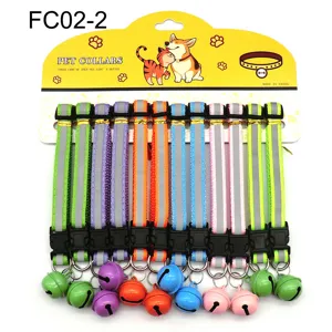 Colorful reflective pet collars with bells set, durable nylon dog and cat neck straps, 12pcs